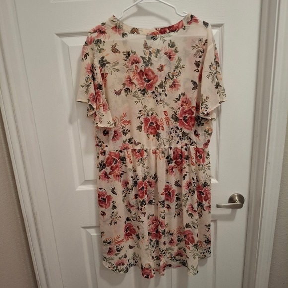 Torrid Floral Print Butterfly Chiffon V Neck Button Midi Hi Low Dress Size 2 2x - Picture 3 of 10